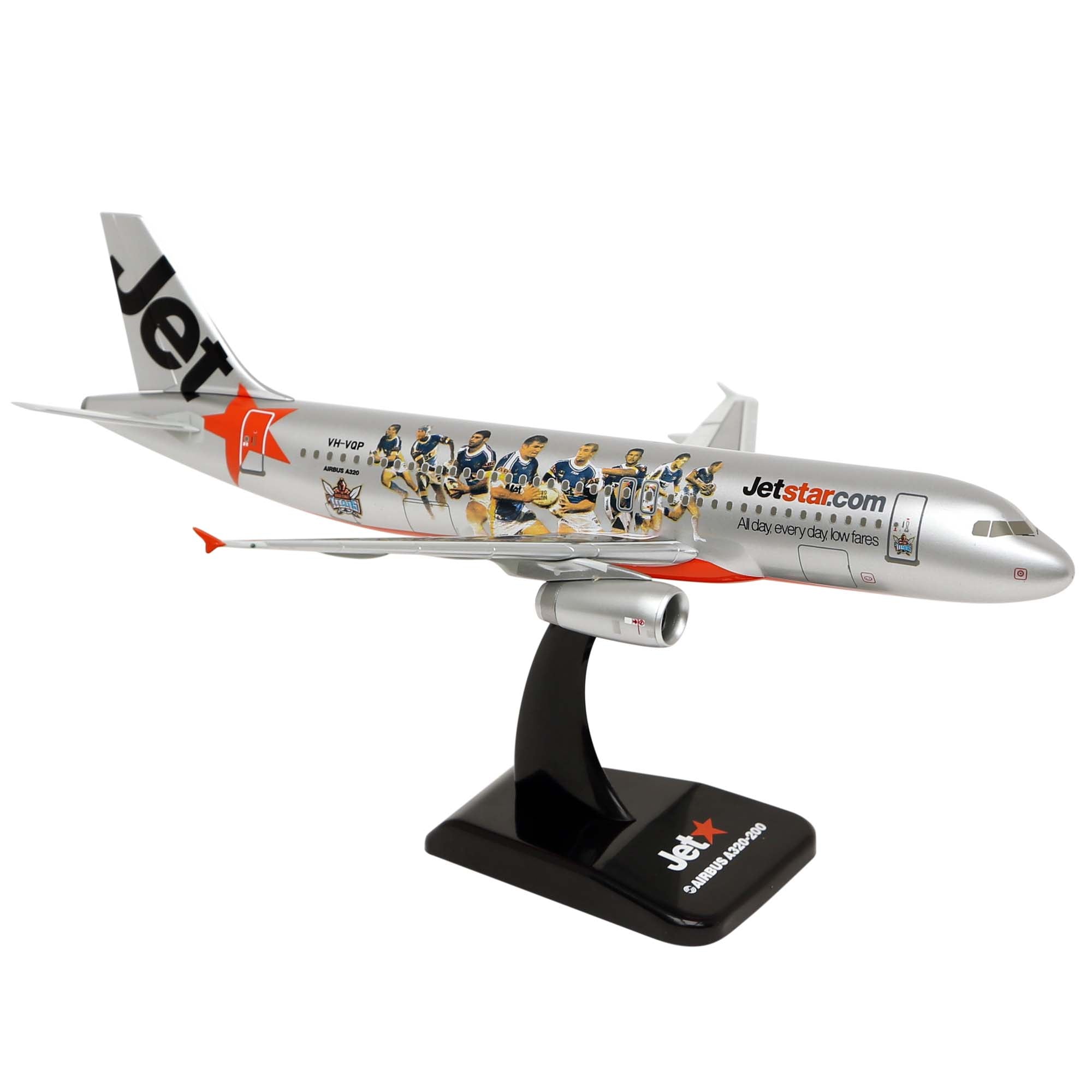 Jetstar Titans rugby A320 airplane model with landing gear - 1/200th scale plastic