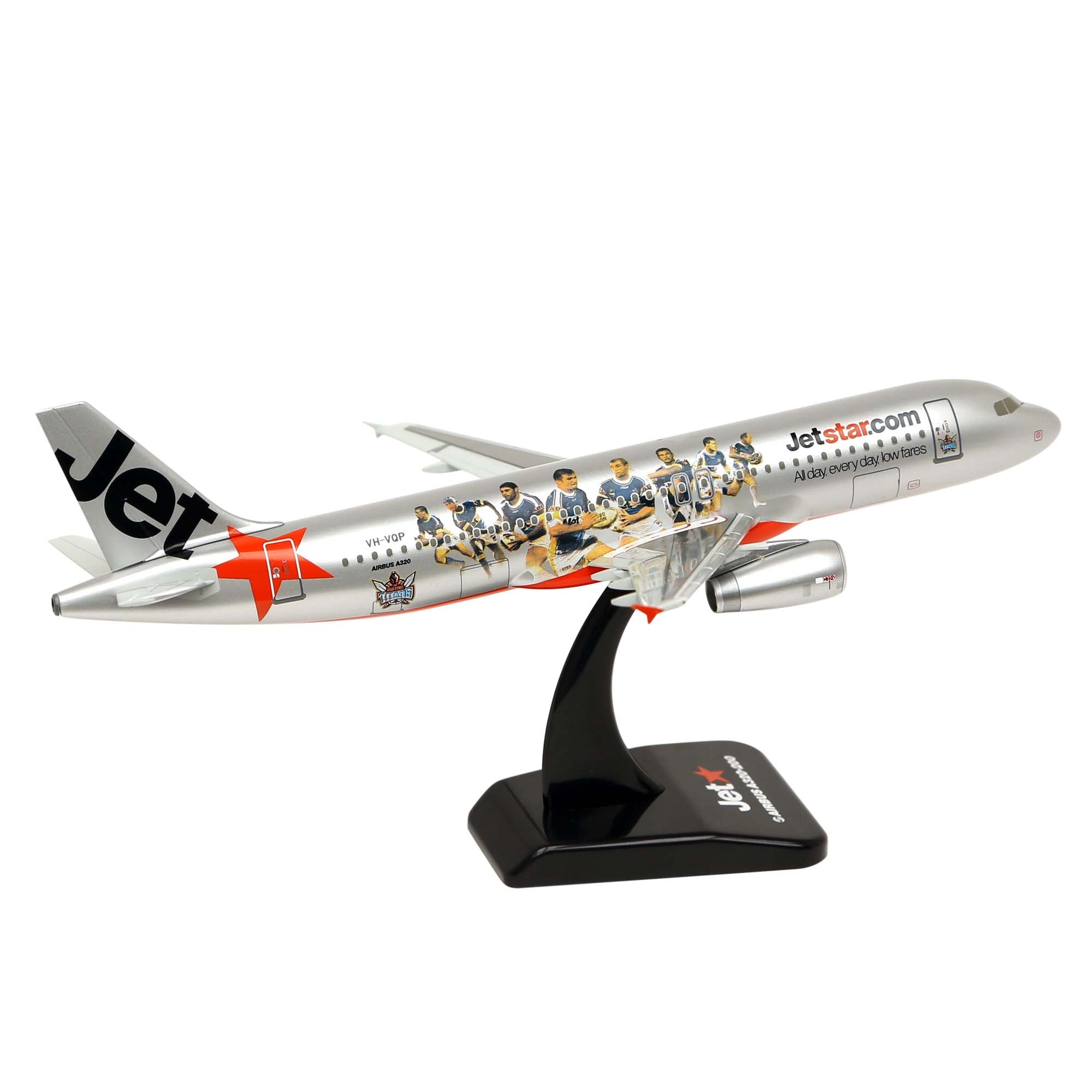 Jetstar Titans rugby A320 airplane model with landing gear - 1/200th scale plastic