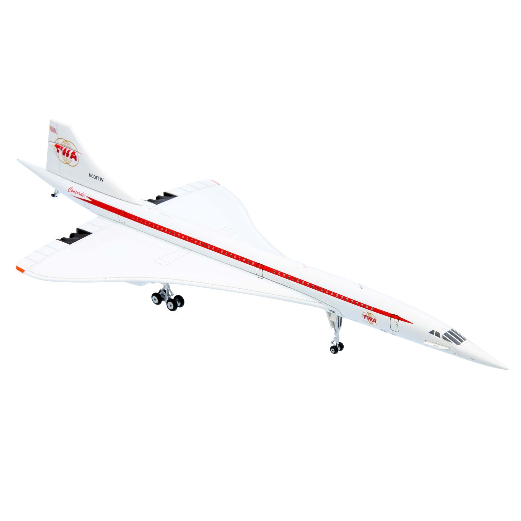 Concorde TWA N001TW aircraft model with base - metal 1/200