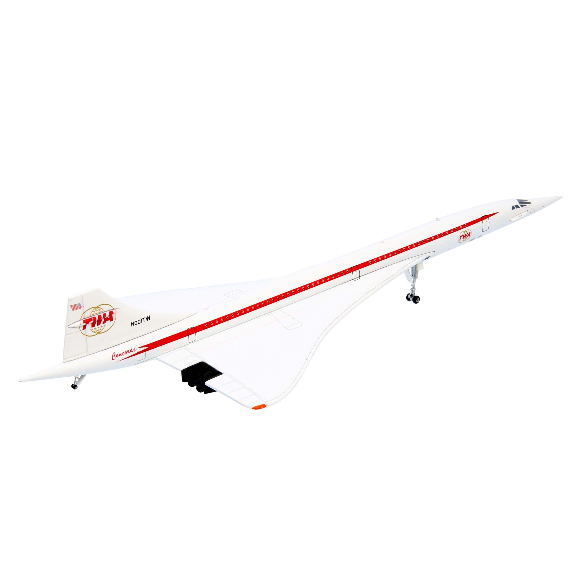 Concorde TWA N001TW aircraft model with base - metal 1/200