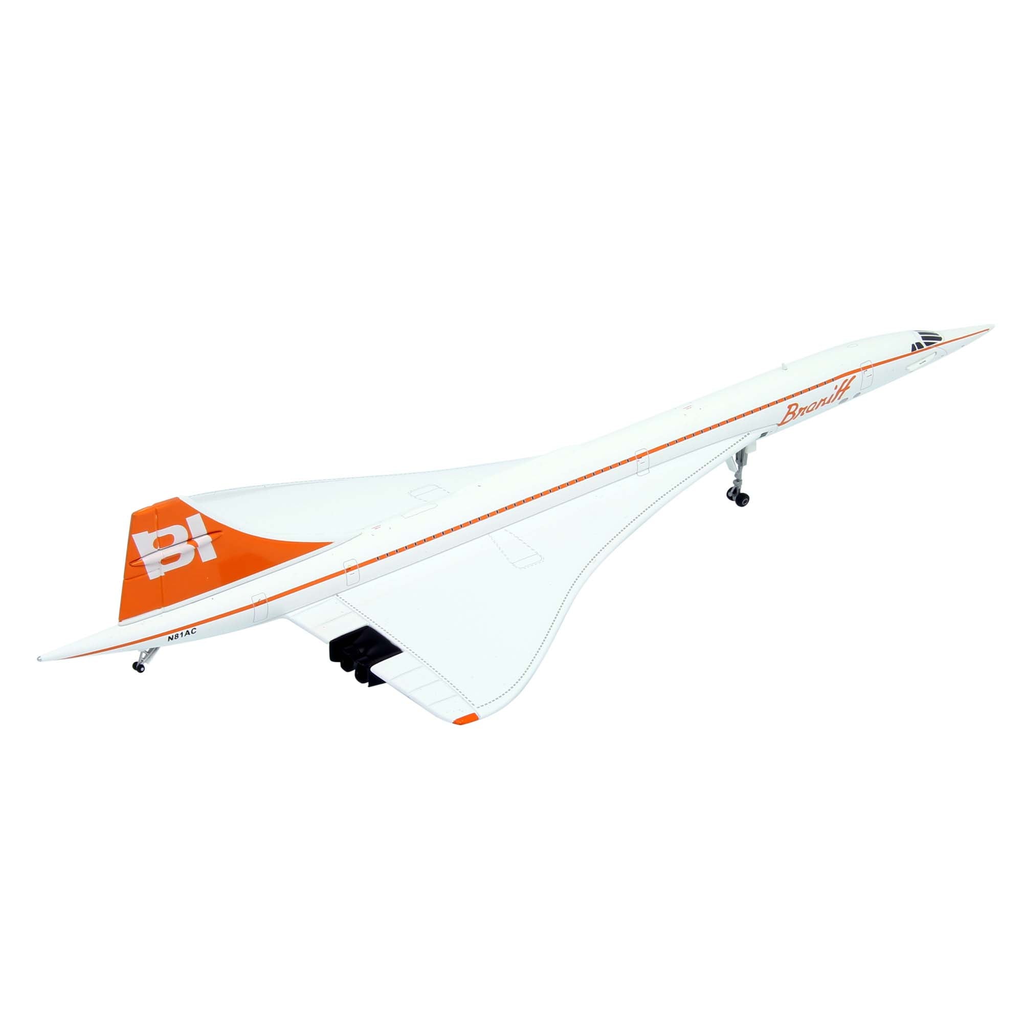 Concorde BRANIFF N81AC aircraft model with base - metal 1/200
