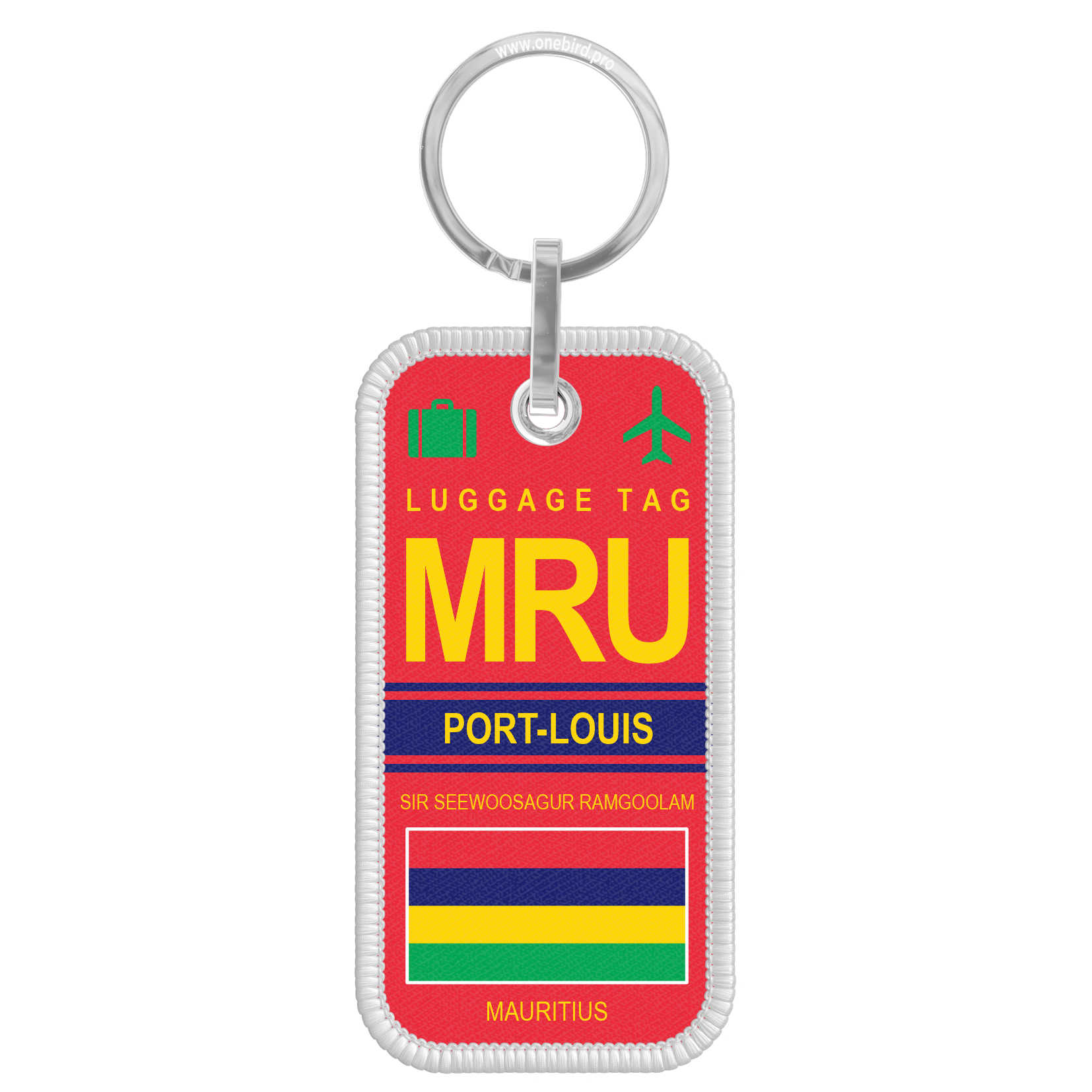 Flame keychain - Airport code IATA - MRU - Port-Louis