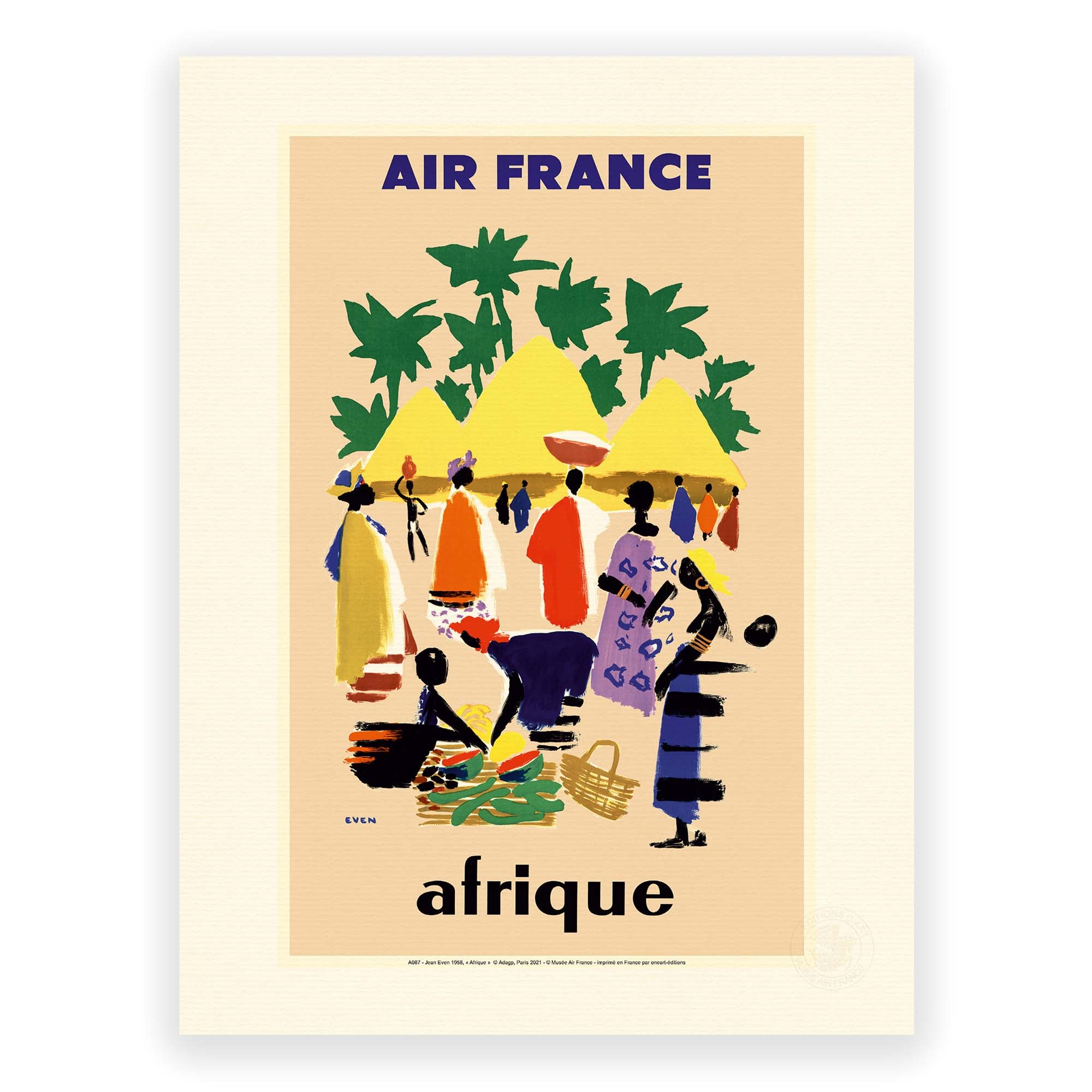 Affiche Air France - Afrique - Cases Village