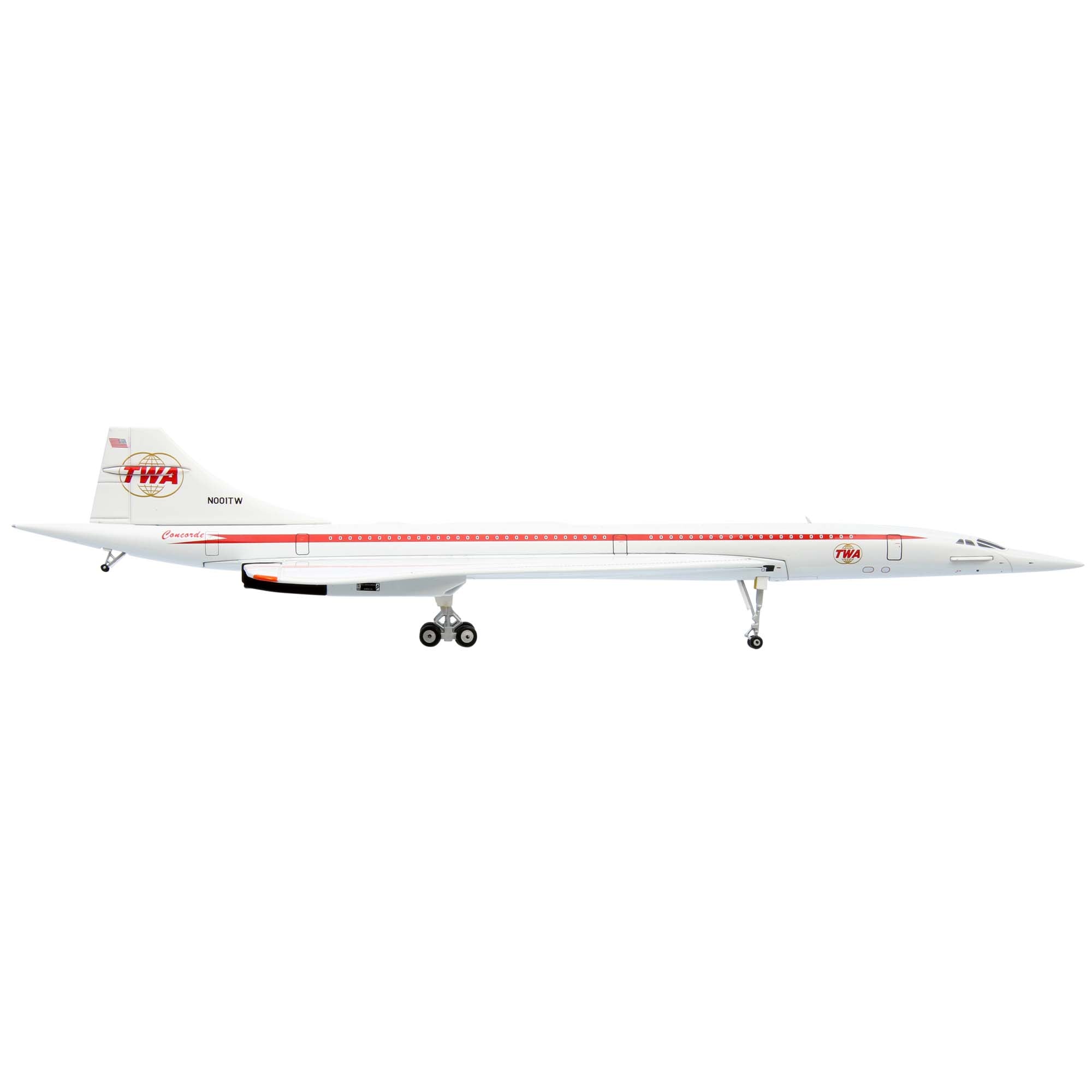 Maquette avion Concorde TWA N001TW avec socle - métal 1/200e