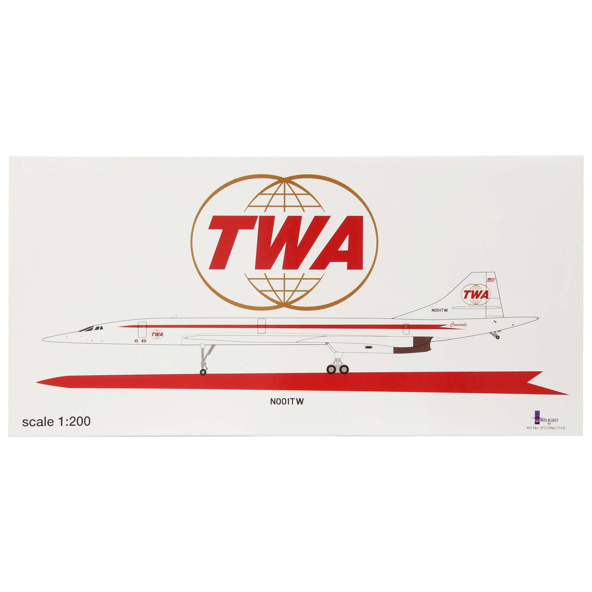 Maquette avion Concorde TWA N001TW avec socle - métal 1/200e