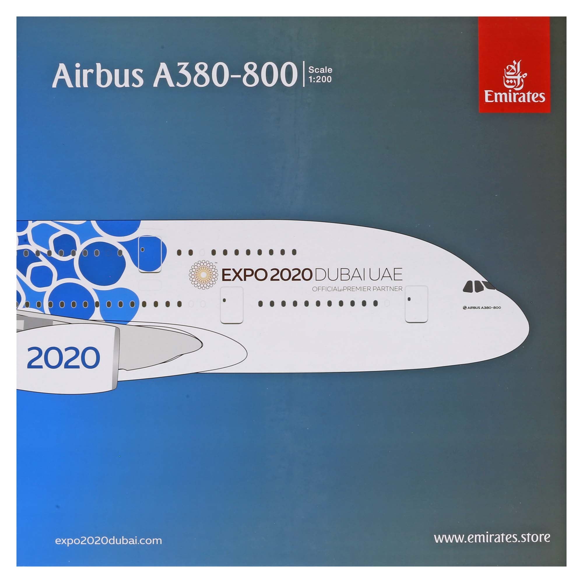 Maquette avion A380-800 Emirates (Blue Expo 2020) A6-EOC - métal 1/200e