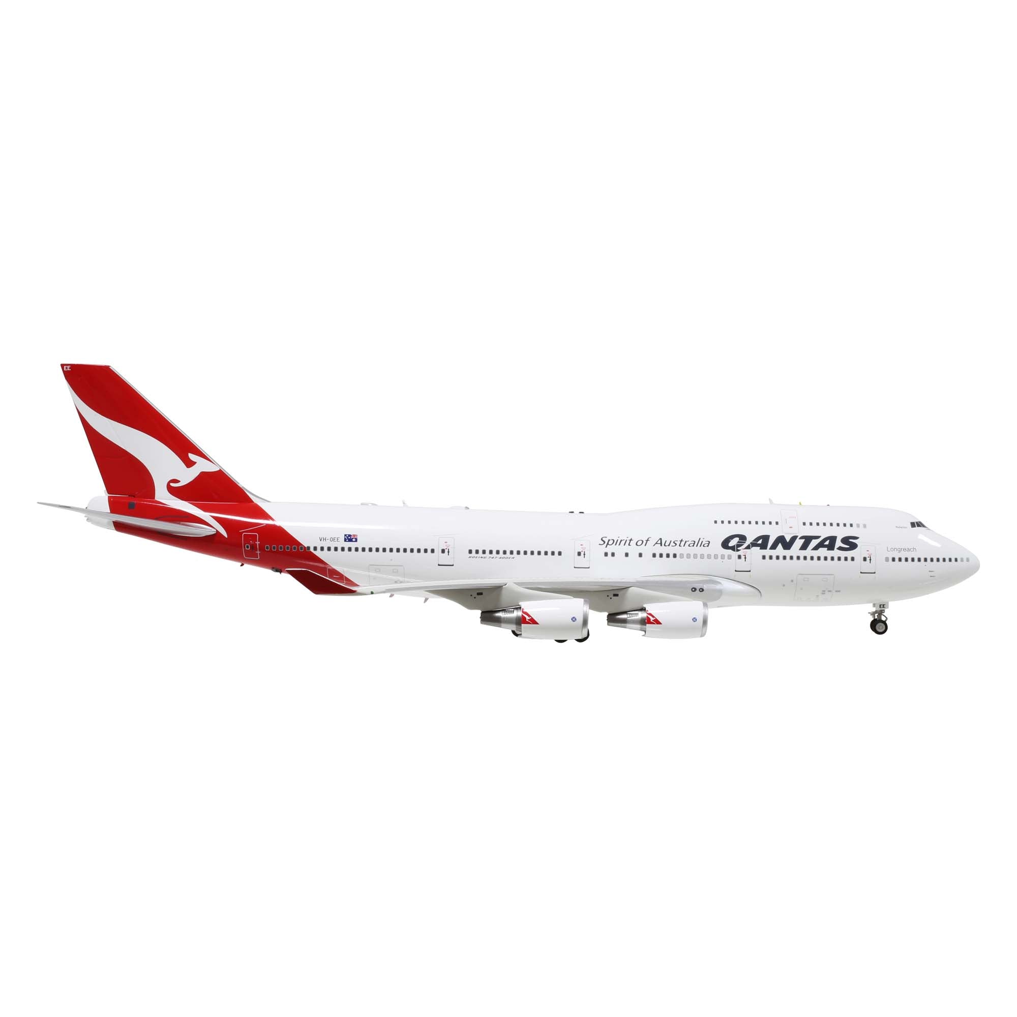 Maquette avion B747-400 Qantas VH-OEE avec socle - métal 1/200e