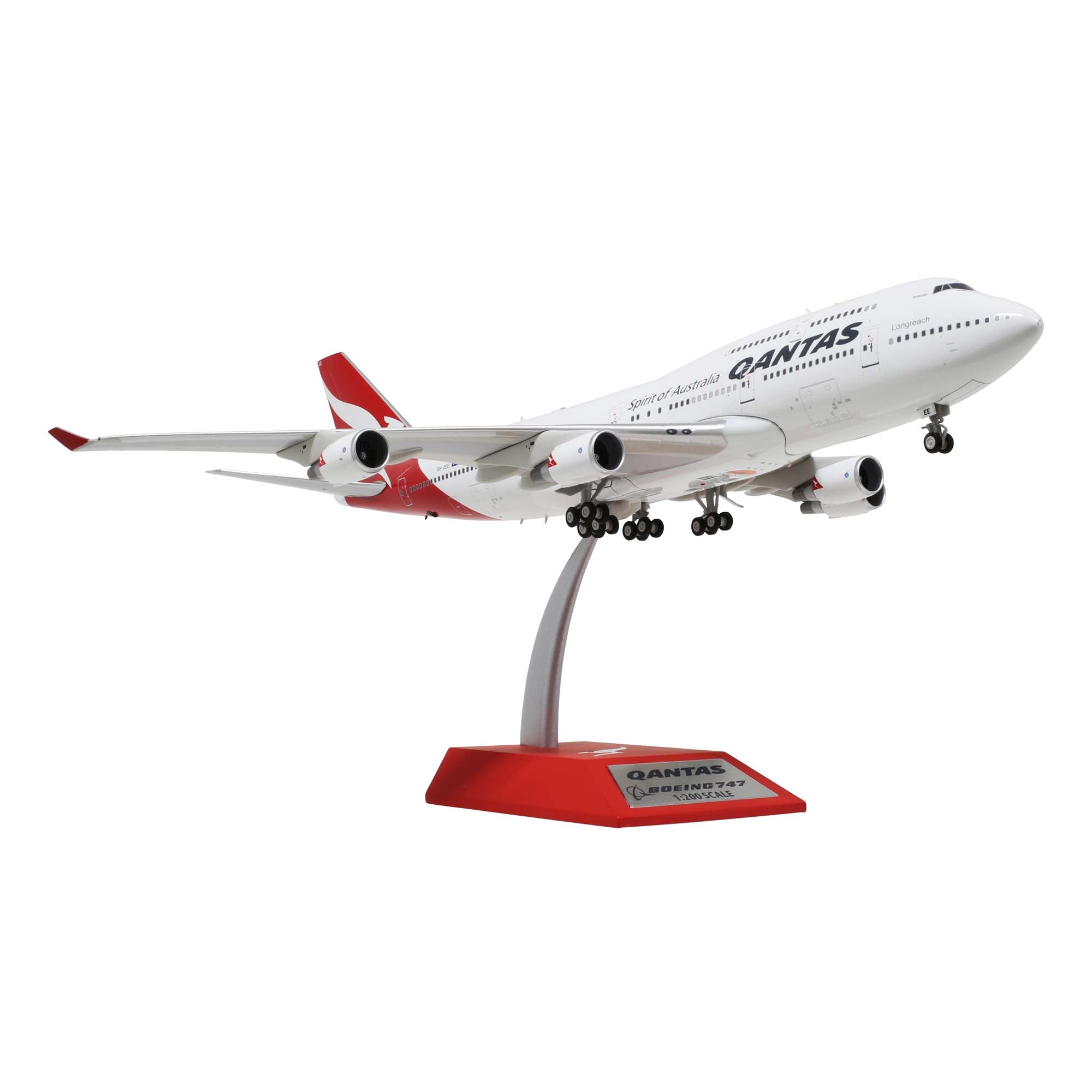 Maquette avion B747-400 Qantas VH-OEE avec socle - métal 1/200e