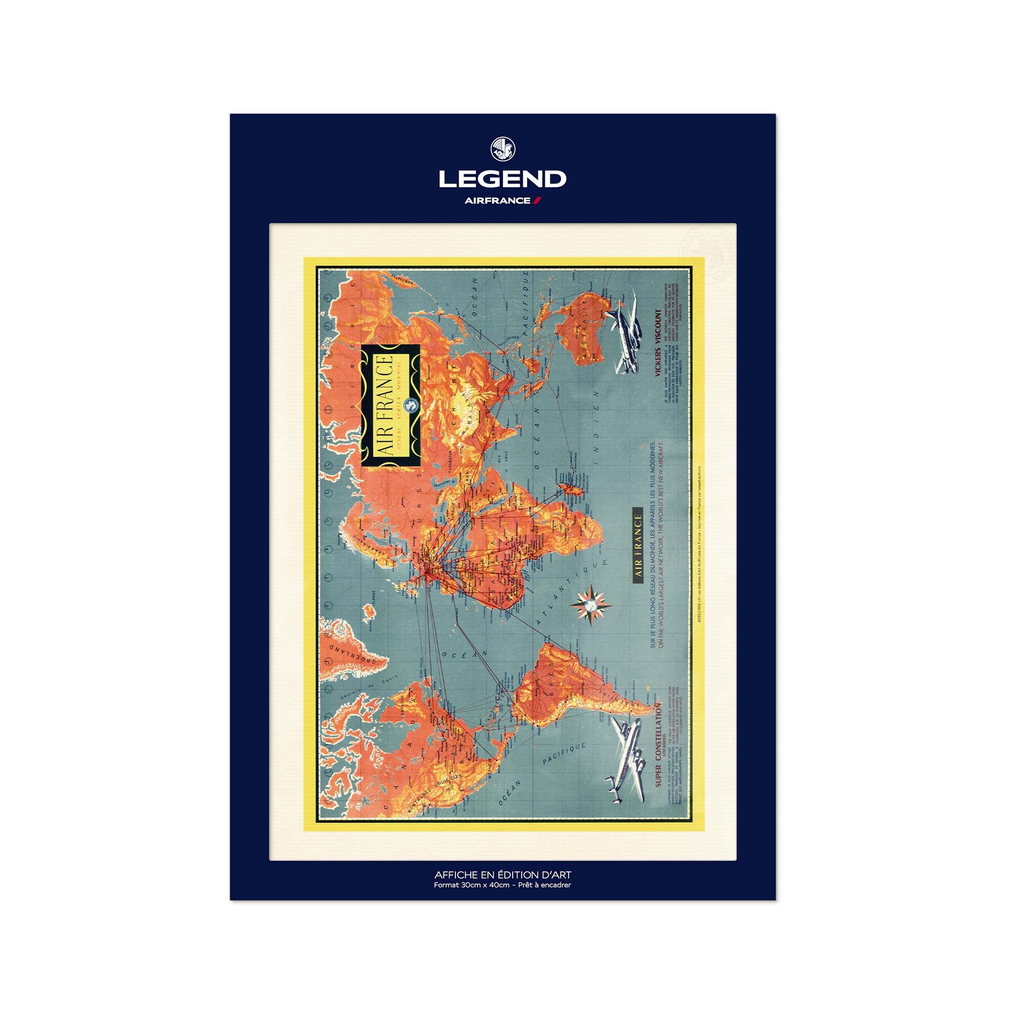 Affiche Air France - Planisphère découvrez le monde…